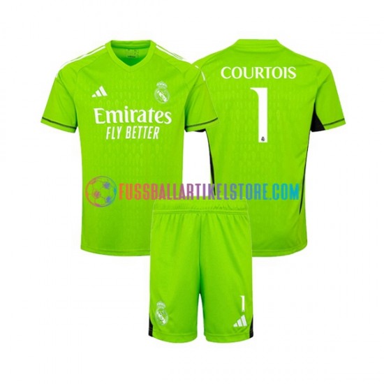 Real Madrid Heimausrüstung Torwart Thibaut Courtois 1 2023-2024 Kinder Set(Trikot und Hose) S/S