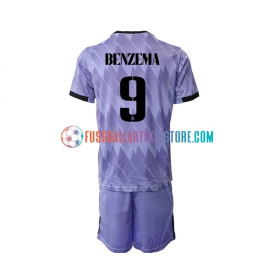 Real Madrid Auswärtsausrüstung Karim Benzema 9 2022-2023 Kinder Set(Trikot und Hose) S/S