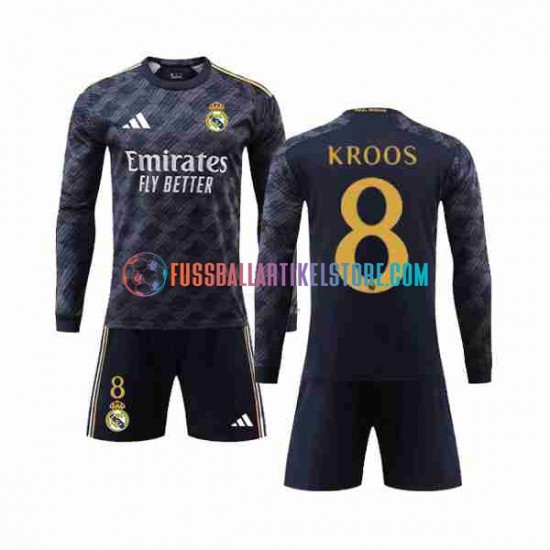 Real Madrid Auswärtsausrüstung Kroos 8 2023-2024 Kinder Set(Trikot und Hose) L/S