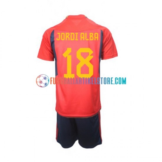 Spanien Heimausrüstung Jordi Alba 18 World Cup 2022 Kinder Set(Trikot und Hose) S/S