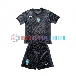 Brasilien Auswärtsausrüstung Torwart Copa America 2024 Kinder Set(Trikot und Hose) Schwarz S/S