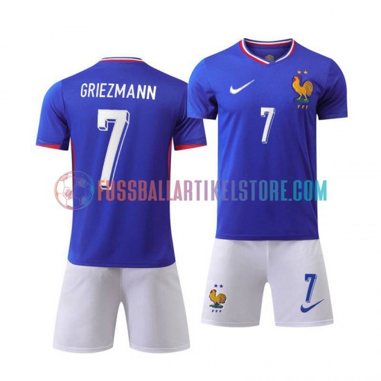 Frankreich Heimausrüstung Antoine Griezmann 7 Euro 2024 Kinder Set(Trikot und Hose) Blau S/S