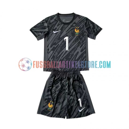 Frankreich Auswärtsausrüstung Torwart Hugo Lloris 1 Euro 2024 Kinder Set(Trikot und Hose) Schwarz S/S