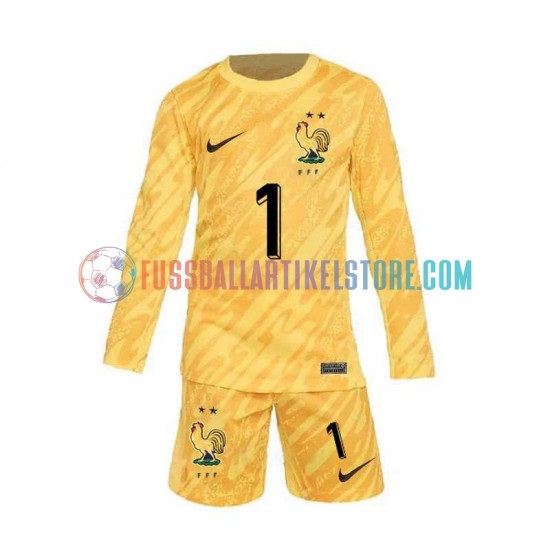 Frankreich Heimausrüstung Torwart Hugo Lloris 1 Euro 2024 Kinder Set(Trikot und Hose) Gelb L/S