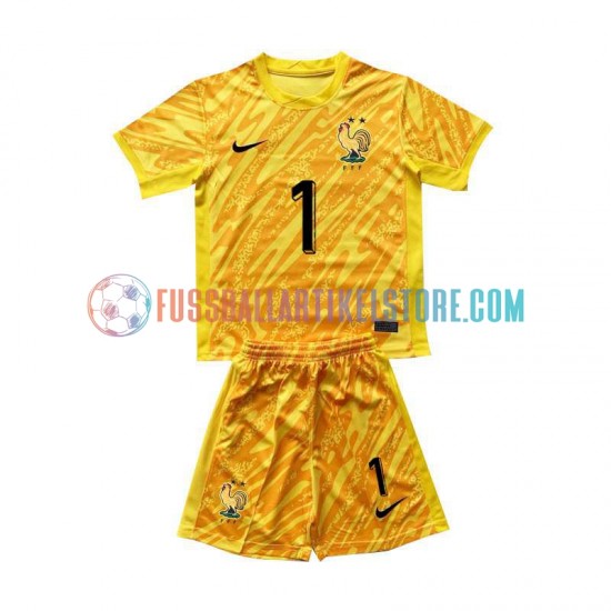 Frankreich Heimausrüstung Torwart Hugo Lloris 1 Euro 2024 Kinder Set(Trikot und Hose) Gelb S/S
