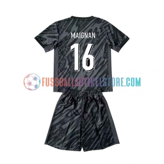 Frankreich Auswärtsausrüstung Torwart Mike Maignan 16 Euro 2024 Kinder Set(Trikot und Hose) Schwarz S/S