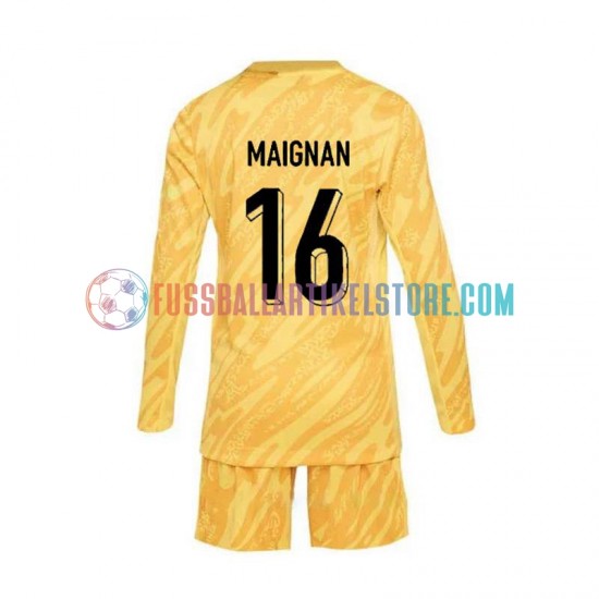 Frankreich Heimausrüstung Torwart Mike Maignan 16 Euro 2024 Kinder Set(Trikot und Hose) Gelb L/S