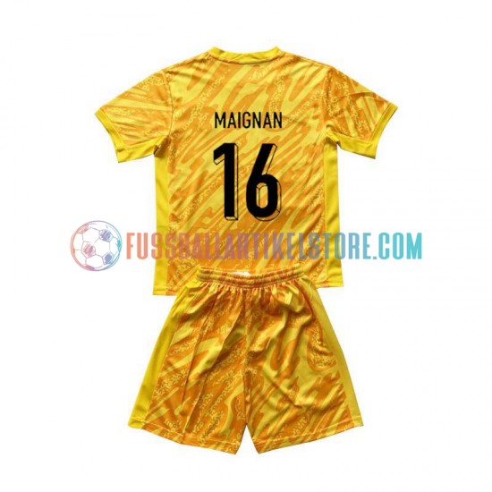 Frankreich Heimausrüstung Torwart Mike Maignan 16 Euro 2024 Kinder Set(Trikot und Hose) Gelb S/S