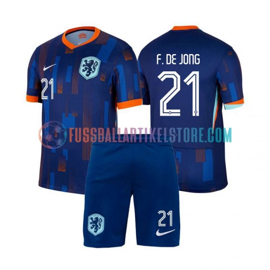 Niederlande Auswärtsausrüstung Frenkie de Jong 21 Euro 2024 Kinder Set(Trikot und Hose) S/S