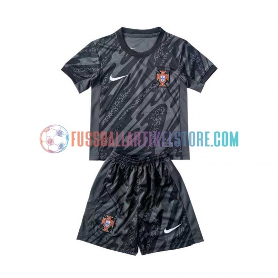 Portugal Auswärtsausrüstung Torwart Euro 2024 Kinder Set(Trikot und Hose) Schwarz S/S