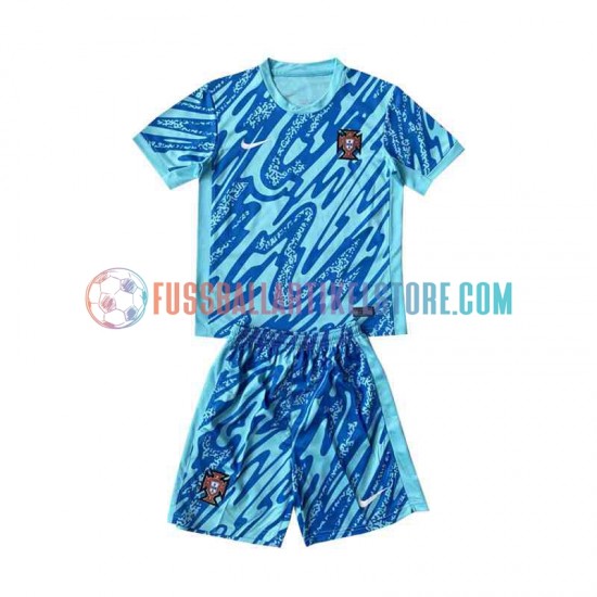 Portugal Ausweichausrüstung Torwart Euro 2024 Kinder Set(Trikot und Hose) Blau S/S