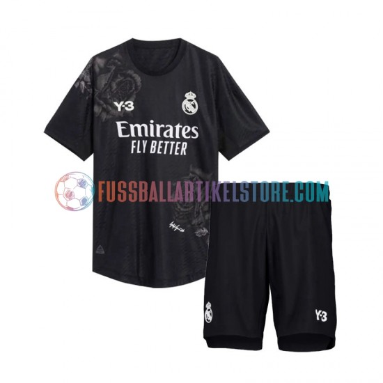 Real Madrid Viertesausrüstung Torwart Y3 2023-2024 Kinder Set(Trikot und Hose) Schwarz S/S