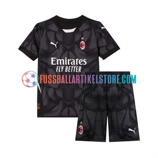 AC Mailand Heimausrüstung Torwart 2024-2025 Kinder Set(Trikot und Hose) Schwarz S/S