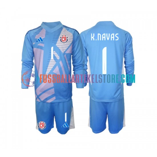 Costa Rica Heimausrüstung Torwart Keylor Navas 1 2024 Kinder Set(Trikot und Hose) Blau L/S