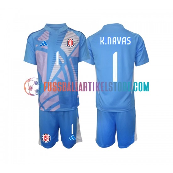 Costa Rica Heimausrüstung Torwart Keylor Navas 1 2024 Kinder Set(Trikot und Hose) Blau S/S