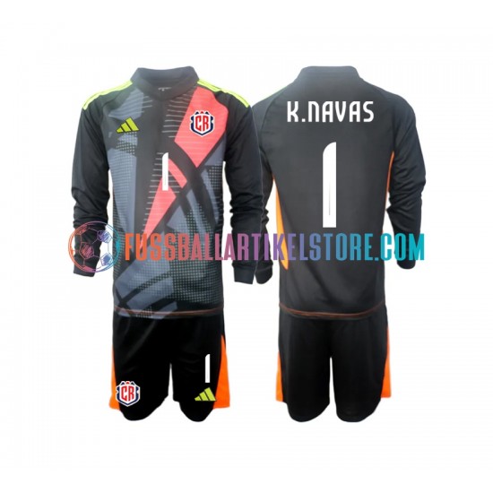 Costa Rica Ausweichausrüstung Torwart Keylor Navas 1 2024 Kinder Set(Trikot und Hose) Schwarz L/S