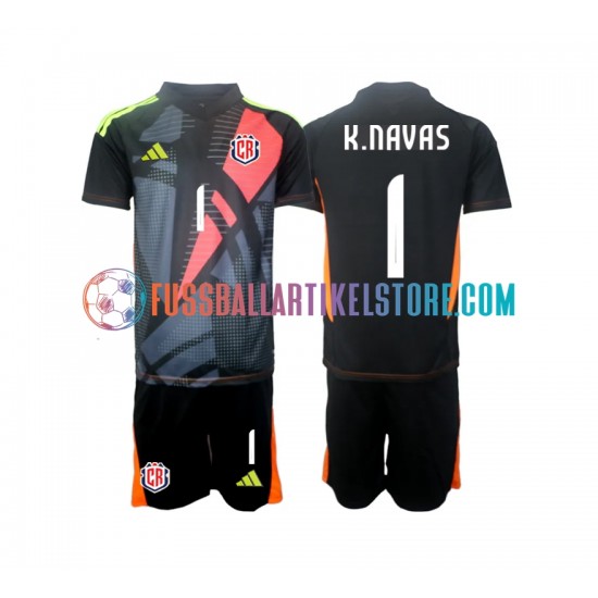 Costa Rica Ausweichausrüstung Torwart Keylor Navas 1 2024 Kinder Set(Trikot und Hose) Schwarz S/S