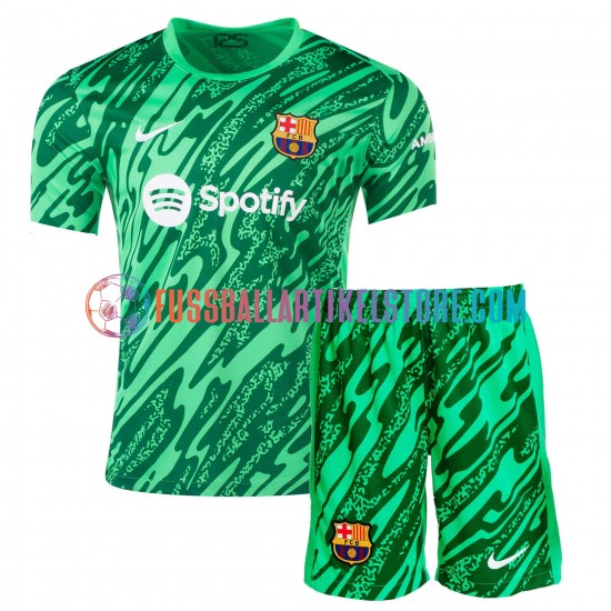 FC Barcelona Heimausrüstung Torwart 2024-2025 Kinder Set(Trikot und Hose) Grün S/S