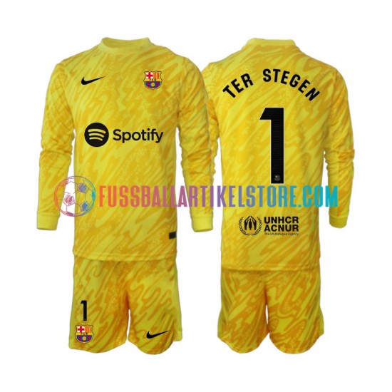 FC Barcelona Auswärtsausrüstung Torwart Ter Stegen 1 2024-2025 Kinder Set(Trikot und Hose) L/S