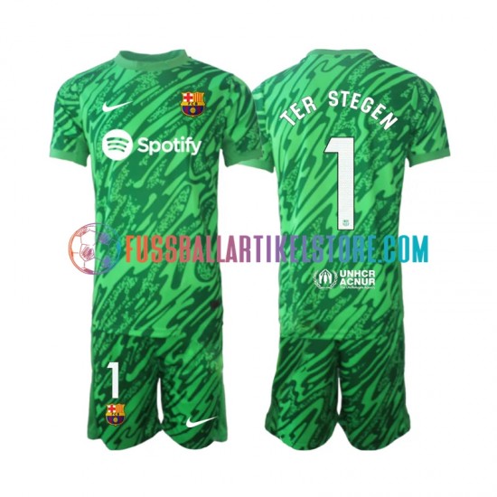 FC Barcelona Heimausrüstung Torwart Ter Stegen 1 2024-2025 Kinder Set(Trikot und Hose) Grün S/S