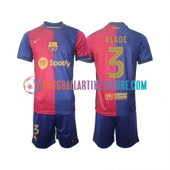 FC Barcelona Heimausrüstung UCL Font Blade 3 2024-2025 Kinder Set(Trikot und Hose) S/S