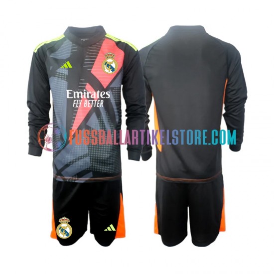 Real Madrid Auswärtsausrüstung Torwart 2024-2025 Kinder Set(Trikot und Hose) Schwarz L/S