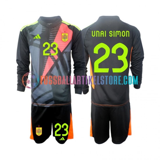 Spanien Auswärtsausrüstung Torwart Unai Simon 23 Euro 2024 Kinder Set(Trikot und Hose) L/S