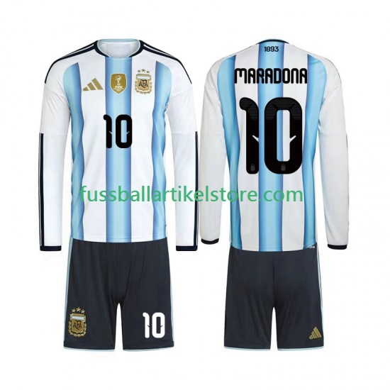 Argentinien Heimausrüstung Maradona 10 World Cup 2026 Kinder Set(Trikot und Hose) L/S