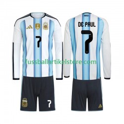 Argentinien Heimausrüstung Rodrigo De Paul 7 World Cup 2026 Kinder Set(Trikot und Hose) L/S