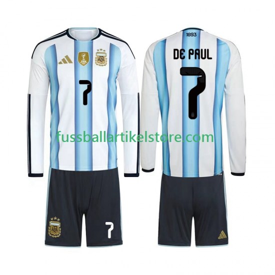 Argentinien Heimausrüstung Rodrigo De Paul 7 World Cup 2026 Kinder Set(Trikot und Hose) L/S