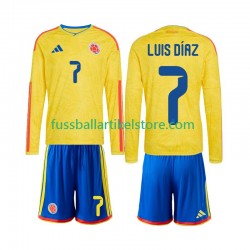 Kolumbien Heimausrüstung Luis Diaz 7 World Cup 2026 Kinder Set(Trikot und Hose) L/S