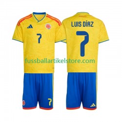 Kolumbien Heimausrüstung Luis Diaz 7 World Cup 2026 Kinder Set(Trikot und Hose) S/S