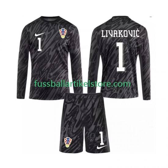 Kroatien Ausweichausrüstung Torwart DOMINIK LIVAKOVIC 1 2024 Kinder Set(Trikot und Hose) L/S