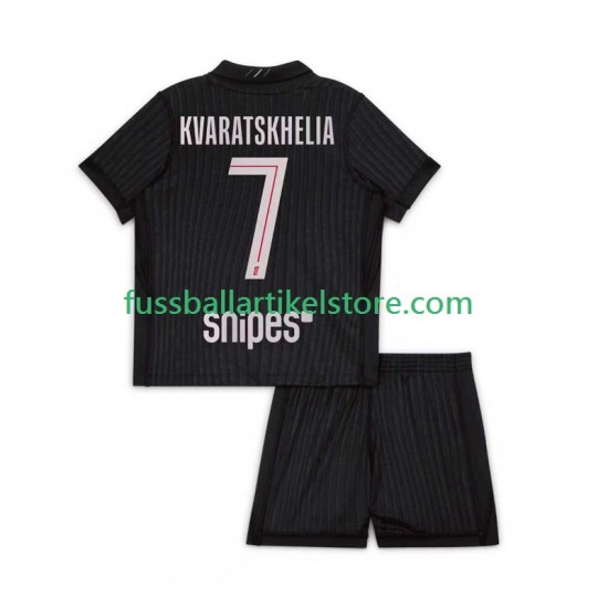 Paris Saint-Germain Viertesausrüstung Khvicha Kvaratskhelia 7 2025-2026 Kinder Set(Trikot und Hose) S/S