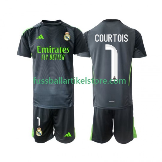 Real Madrid Ausweichausrüstung Torwart Thibaut Courtois 1 2025-2026 Kinder Set(Trikot und Hose) S/S