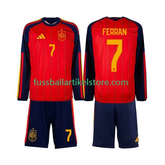 Spanien Heimausrüstung Ferran Torres 7 World Cup 2026 Kinder Set(Trikot und Hose) L/S