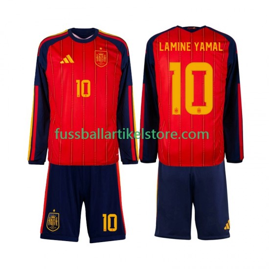 Spanien Heimausrüstung Lamine Yamal 10 World Cup 2026 Kinder Set(Trikot und Hose) L/S