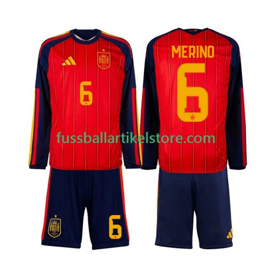 Spanien Heimausrüstung Mikel Merino 6 World Cup 2026 Kinder Set(Trikot und Hose) L/S