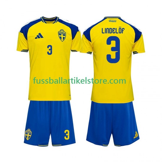 Schweden Heimausrüstung Victor Lindelof 3 2026 Kinder Set(Trikot und Hose) S/S