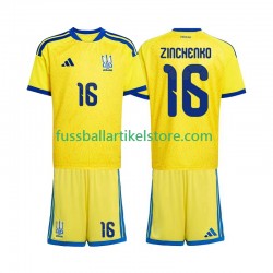 Ukraine Heimausrüstung Oleksandr Zinchenko 16 World Cup 2026 Kinder Set(Trikot und Hose) S/S