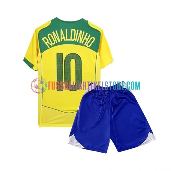 Brasilien Heimausrüstung Ronaldiho 10 Retro 2004 Kinder Set(Trikot und Hose) S/S