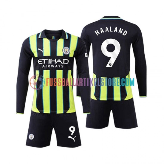 Manchester City Auswärtsausrüstung Erling Haaland 9 2024-2025 Kinder Set(Trikot und Hose) L/S