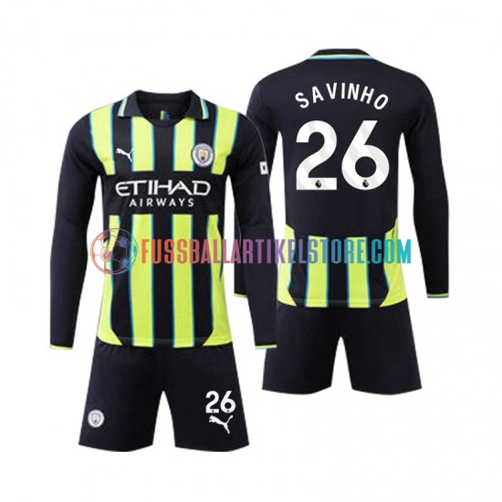 Manchester City Auswärtsausrüstung Savinho 26 2024-2025 Kinder Set(Trikot und Hose) L/S