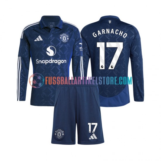 Manchester United Auswärtsausrüstung Alejandro Garnacho 17 2024-2025 Kinder Set(Trikot und Hose) L/S