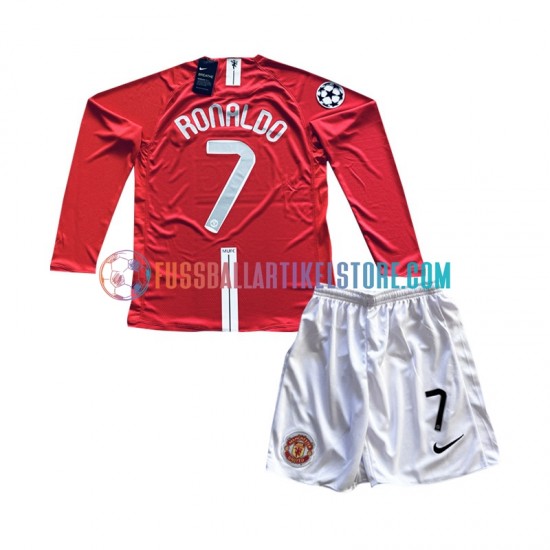 Manchester United Heimausrüstung Cristiano Ronaldo 7 Champion League Retro 2007 Kinder Set(Trikot und Hose) L/S