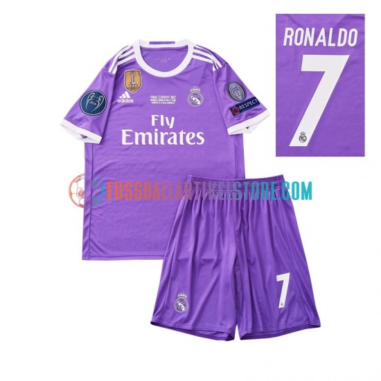 Real Madrid Auswärtsausrüstung Cristiano Ronaldo 7 Retro 2016 Kinder Set(Trikot und Hose) S/S