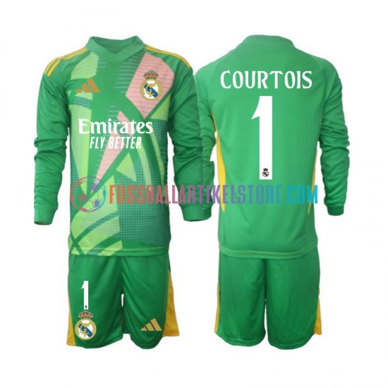 Real Madrid Ausweichausrüstung Torwart Thibaut Courtois 1 2024-2025 Kinder Set(Trikot und Hose) L/S