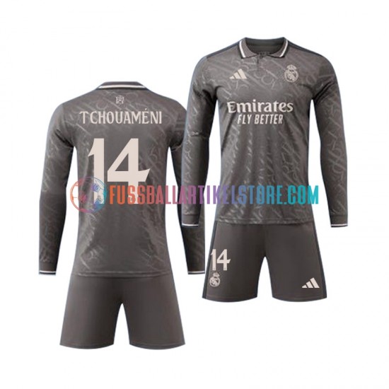 Real Madrid Auswärtsausrüstung Tchouameni 14 2024-2025 Kinder Set(Trikot und Hose) L/S