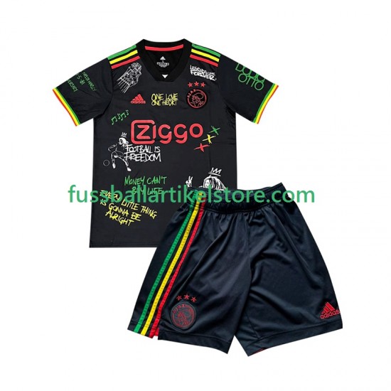 Ajax Amsterdam Heimausrüstung Bob Marley Special 2025-2026 Kinder Set(Trikot und Hose) Schwarz S/S