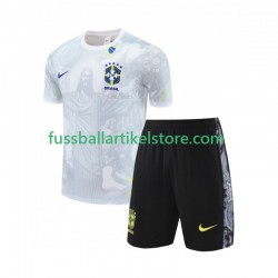 Brasilien Heimausrüstung JESUS Football Shirts 2024-2025 Kinder Set(Trikot und Hose) Weiß S/S